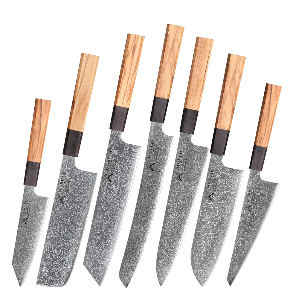 DASHWAY 67-Layer Damascus Steel Kitchen Knife Set 1–7 Pc Damascus Kitchen Knife Set Qst 7PCS Knife Set