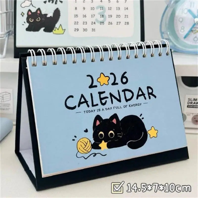2026 Mini Desk Calendar – Cute Cat & Horse Design | Portable Mini Desk Calendar Qme Blue