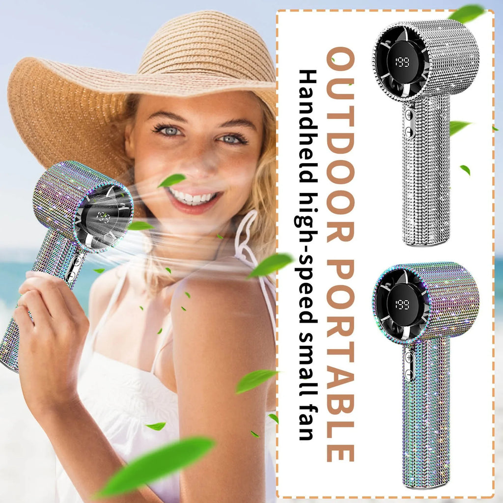 Portable Handheld Turbine Rechargeable Fan | Digital Display Handheld Rechargeable Fan Qme
