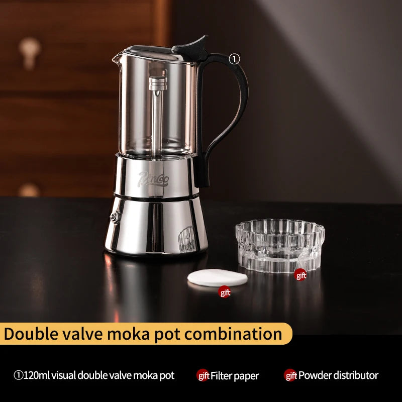 Bincoo Visual Glass Double Valve Moka Pot & Ceramic Base 220V Moka Pot Set Qst Mocha pot China Mainland