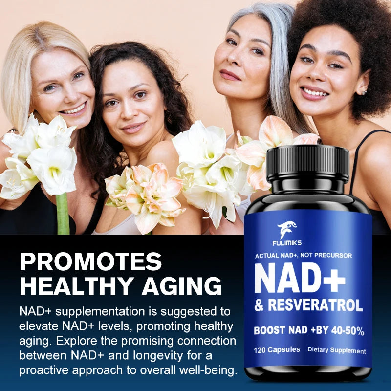 Fulimiks NAD+ Resveratrol Capsules with TMG & Vitamin B | 60/120ct NAD+ Supplement Capsules Qst