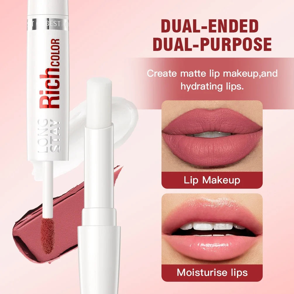 Double Head Matte Liquid Lipstick & Gloss – Waterproof, 5 Shades Liquid Lipstick Duo Qme