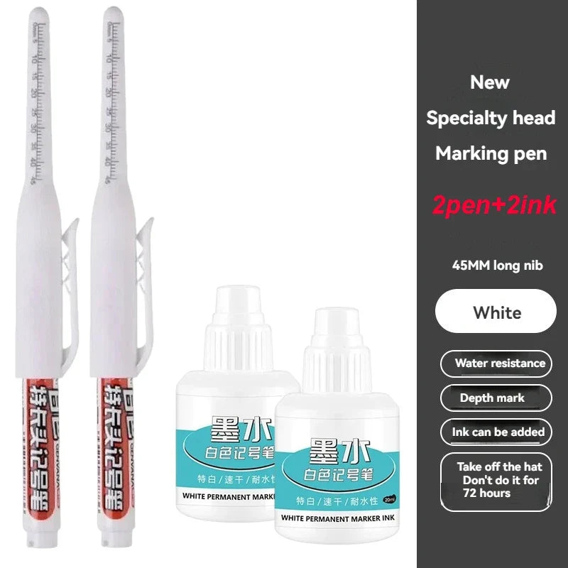Waterproof Deep Hole Marker Pen – Tile & Carpentry | Qme Deep Hole Marker Pen Qme 2 pens 2 inks white