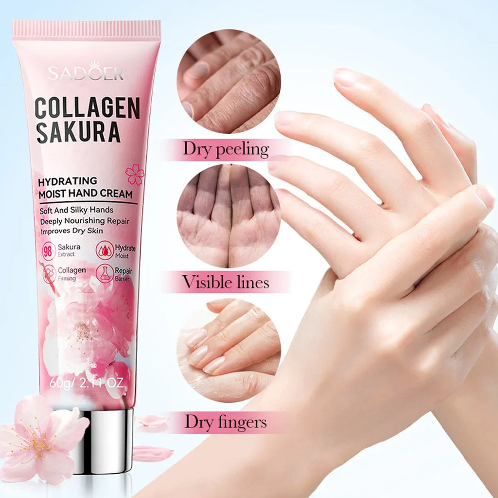 Collagen Cherry Blossom Hand Cream – Deep Moisturizing, Smooth Skin Moisturizing Hand Cream Qme 60g
