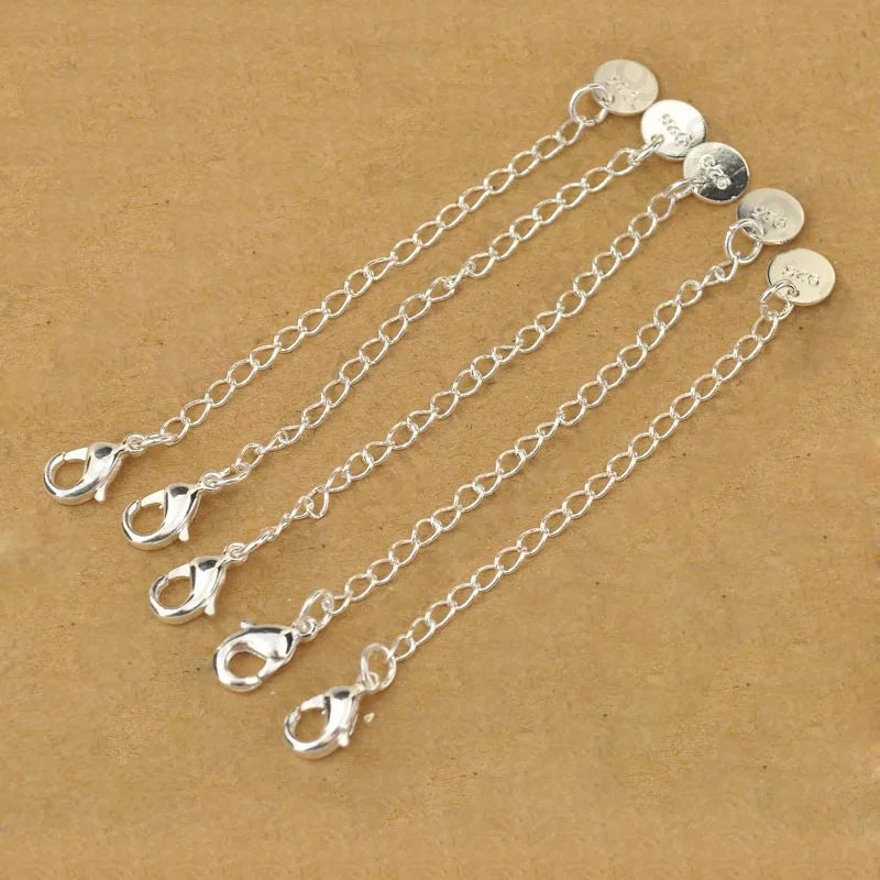 925 Silver Extension Chains Lobster Clasp Round Tag – 10 Pack Jewelry Findings Qme Default Title