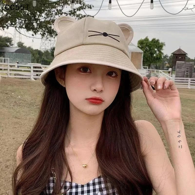 Women's Cat Ear Bucket Hat – Sun Protection Street Style Bucket Hat Qst