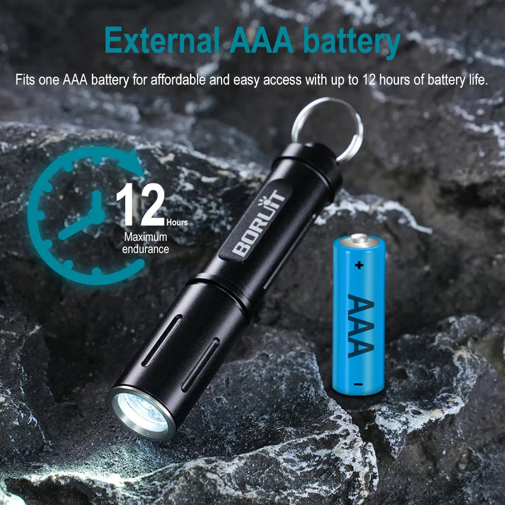 BORUiT RJ11 Mini LED Keychain Flashlight – IP67, 120LM, AAA Mini LED Flashlight Qst