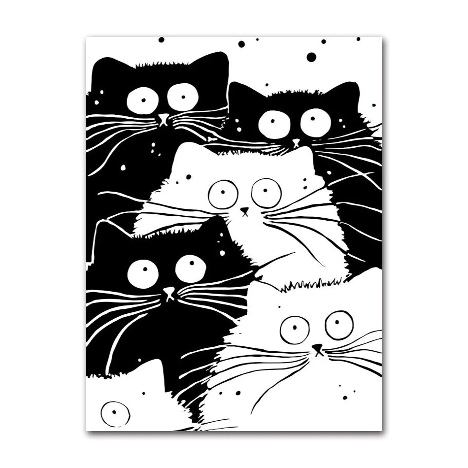 Black & White Cat Minimalist Canvas Wall Art Print Poster Canvas Wall Art Qst 61186-03 30x40cm Unframed