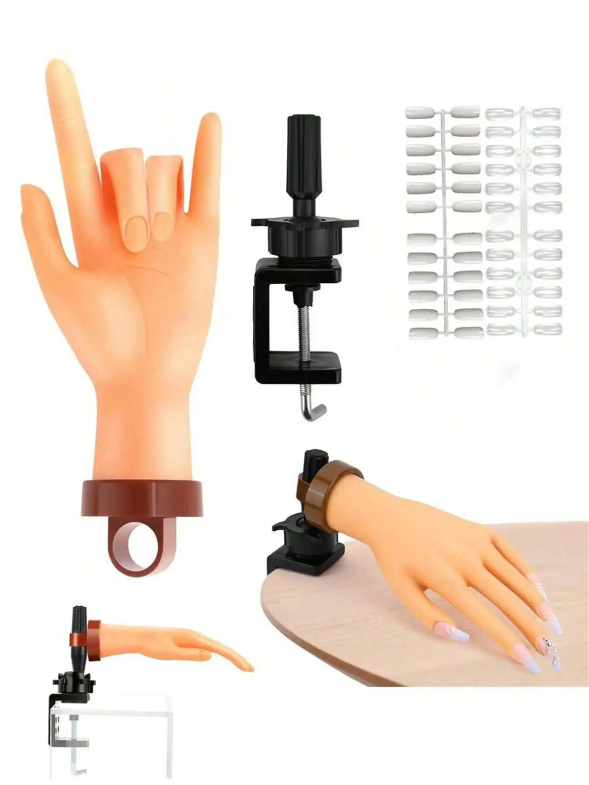 Nail Art Practice Hand Model – Insertable Plates & Bendable Fingers Nail Art Practice Hand Qme 3 piece set