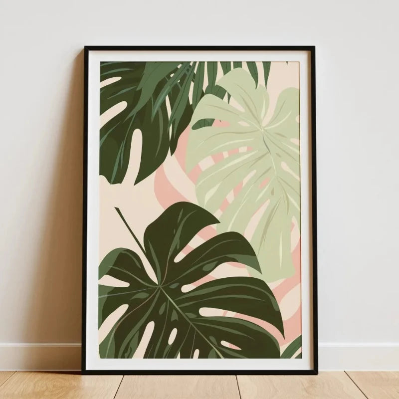 Minimalist Botanical Canvas Wall Art – Bamboo Tropical Leaf