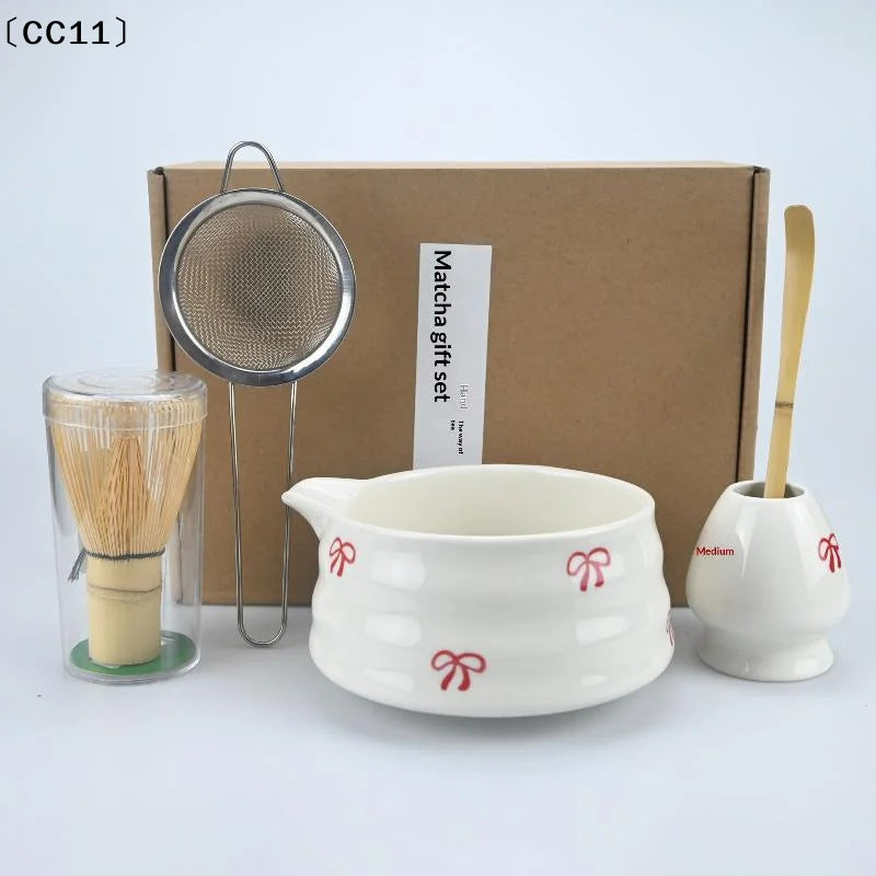 Japanese Matcha Whisk Set – Ceramic Bowl & Bamboo Tools Matcha Tea Set Qme