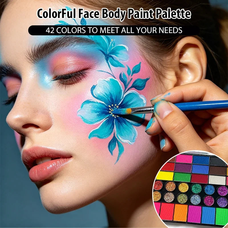 42-Color Water-Soluble Face & Body Paint Set with Brushes Face & Body Paint Kit Qme
