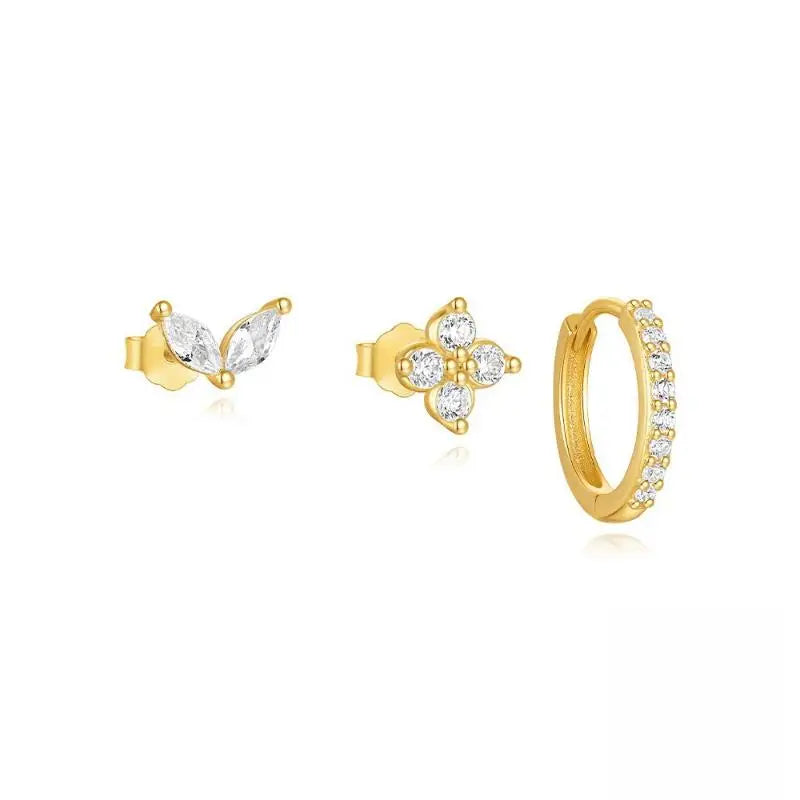 Zircon Flower & Star Ear Studs | 18K Gold Plated | 6 Colors Stud Earrings Qme A1