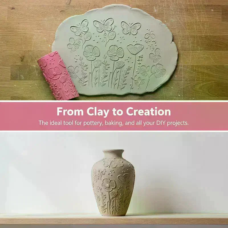 Floral Butterfly Texture Roller for Polymer Clay & DIY Crafts Clay Texture Roller Qme