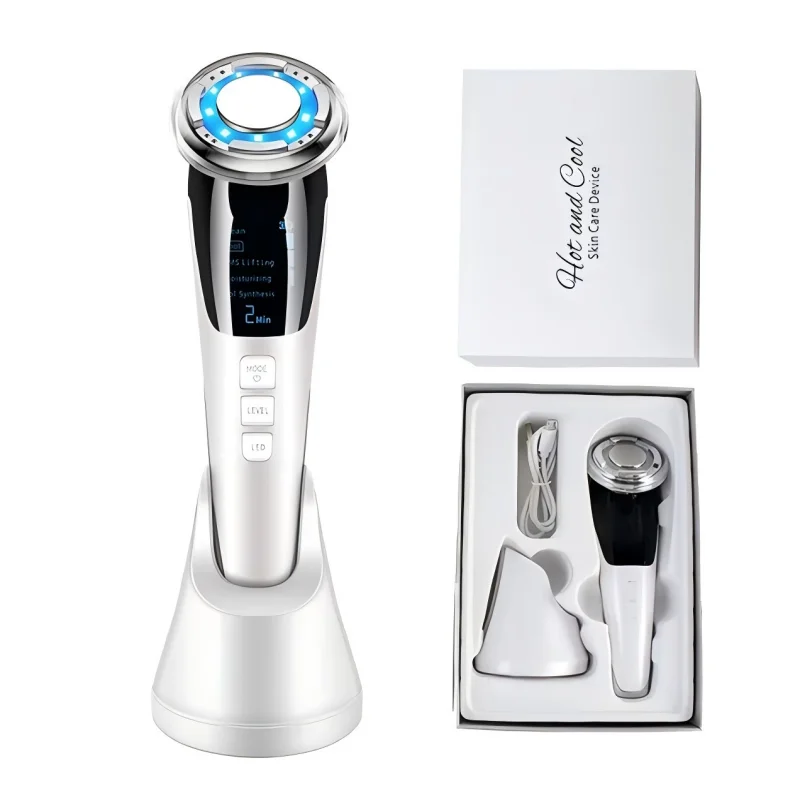 VIMYSHOW 5-in-1 Micro-Current Facial Massager Red Blue LED Facial Beauty Device Qst WHITE