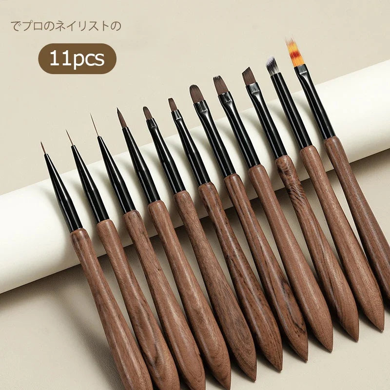 Sandalwood Round Nail Art Liner Brush – DIY Painting Pen Nail Art Brush Qme set of 11pcs