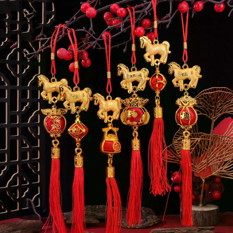 2026 Year of the Horse Chinese 3D Lantern Car & Wall Ornament Festive Hanging Ornament Qme