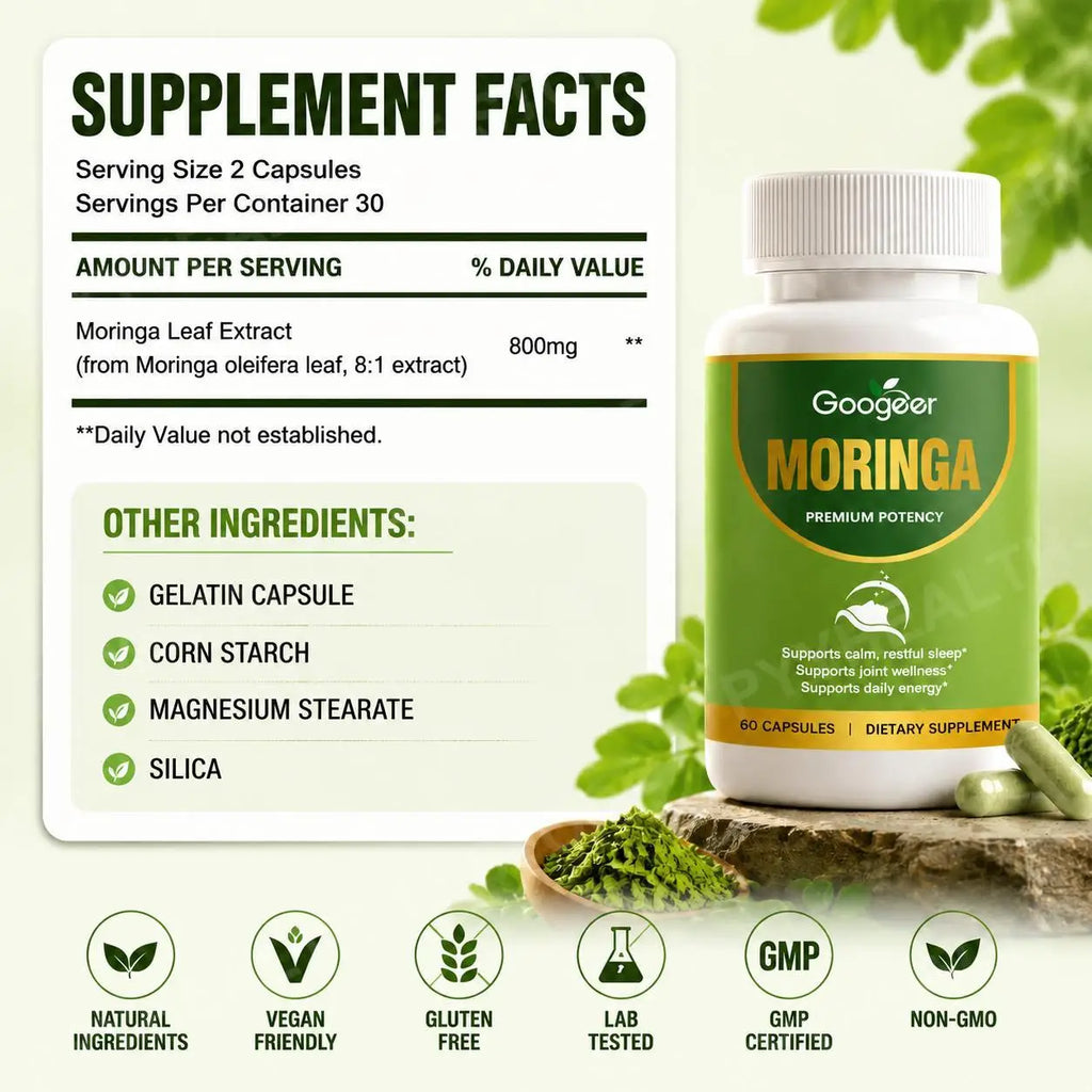 Moringa Leaf Extract Capsules 800mg 8:1 Formula – 60 Count Herbal Supplement Qst