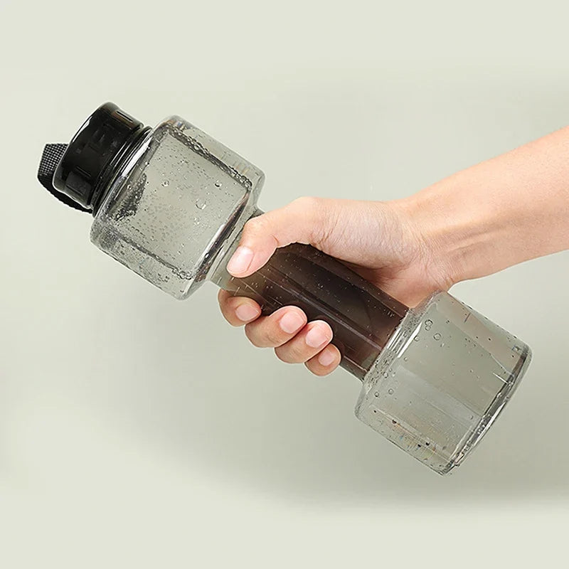 Dumbbell Shaped Sport Water Bottle 650ml PET Gym Bottle Sport Water Bottle Qme
