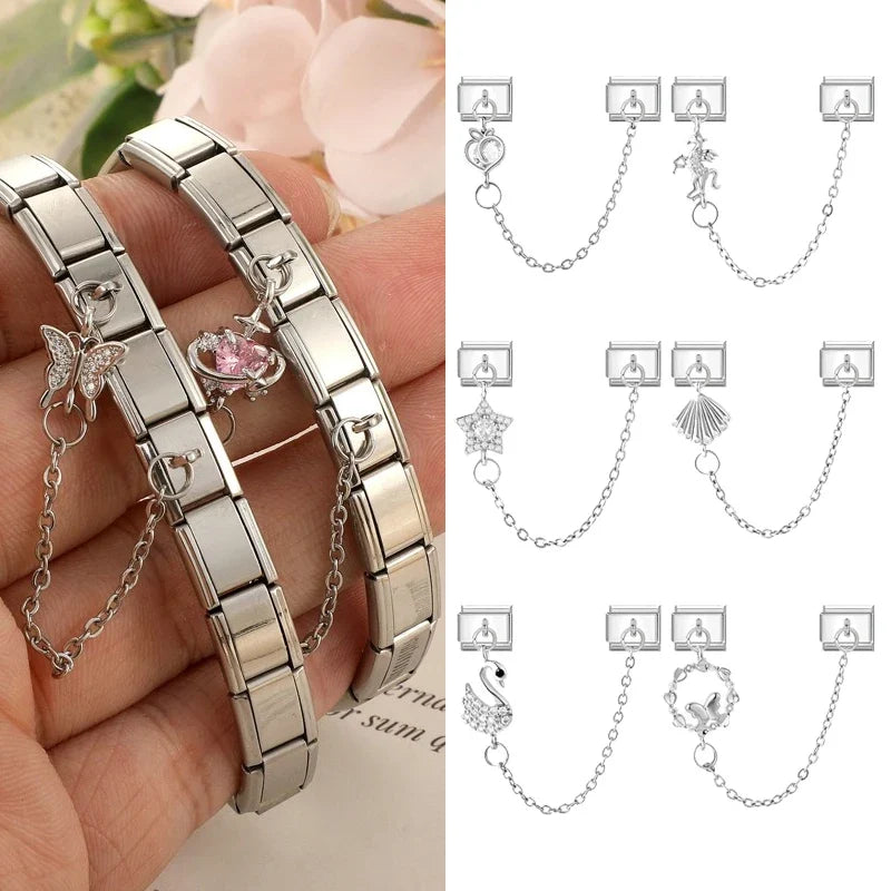 Zircon Heart Butterfly Tassel Italian Charm Links | 12 Colors Italian Charm Links Qme