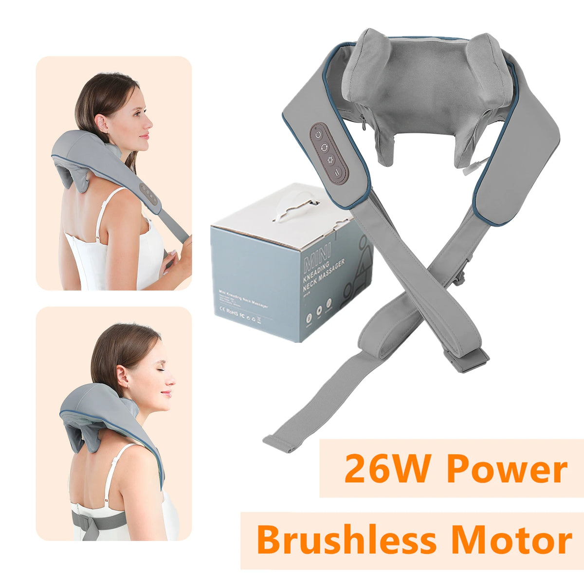 Foreverlily 26W Wireless Neck & Shoulder Kneading Massager Neck Shoulder Massager Qst 26W-grey