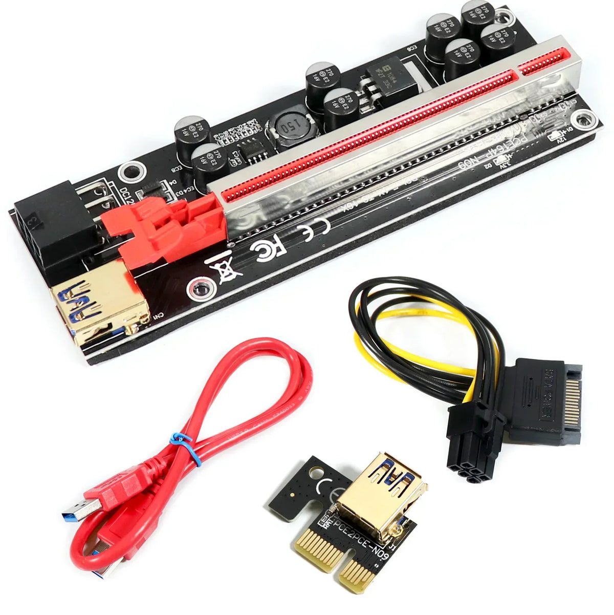 VER009S PCIe X1 to X16 Riser Card USB 3.0 4Pin 6Pin GPU Mining PCIe Riser Card Qme Single port
