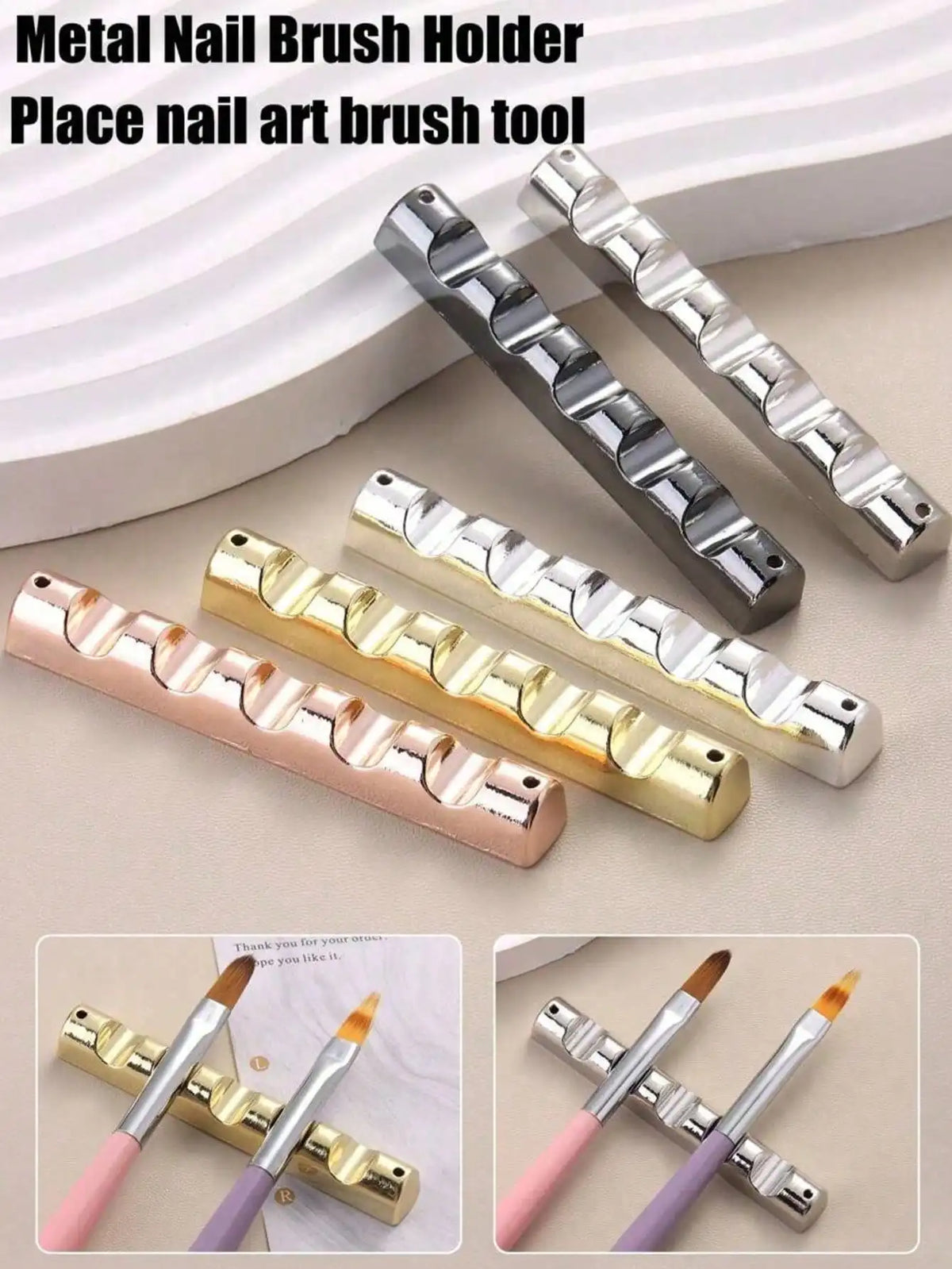 Metal Nail Art Pen Holder – 5-Slot Display Stand | Gold Silver Nail Art Pen Holder Qme