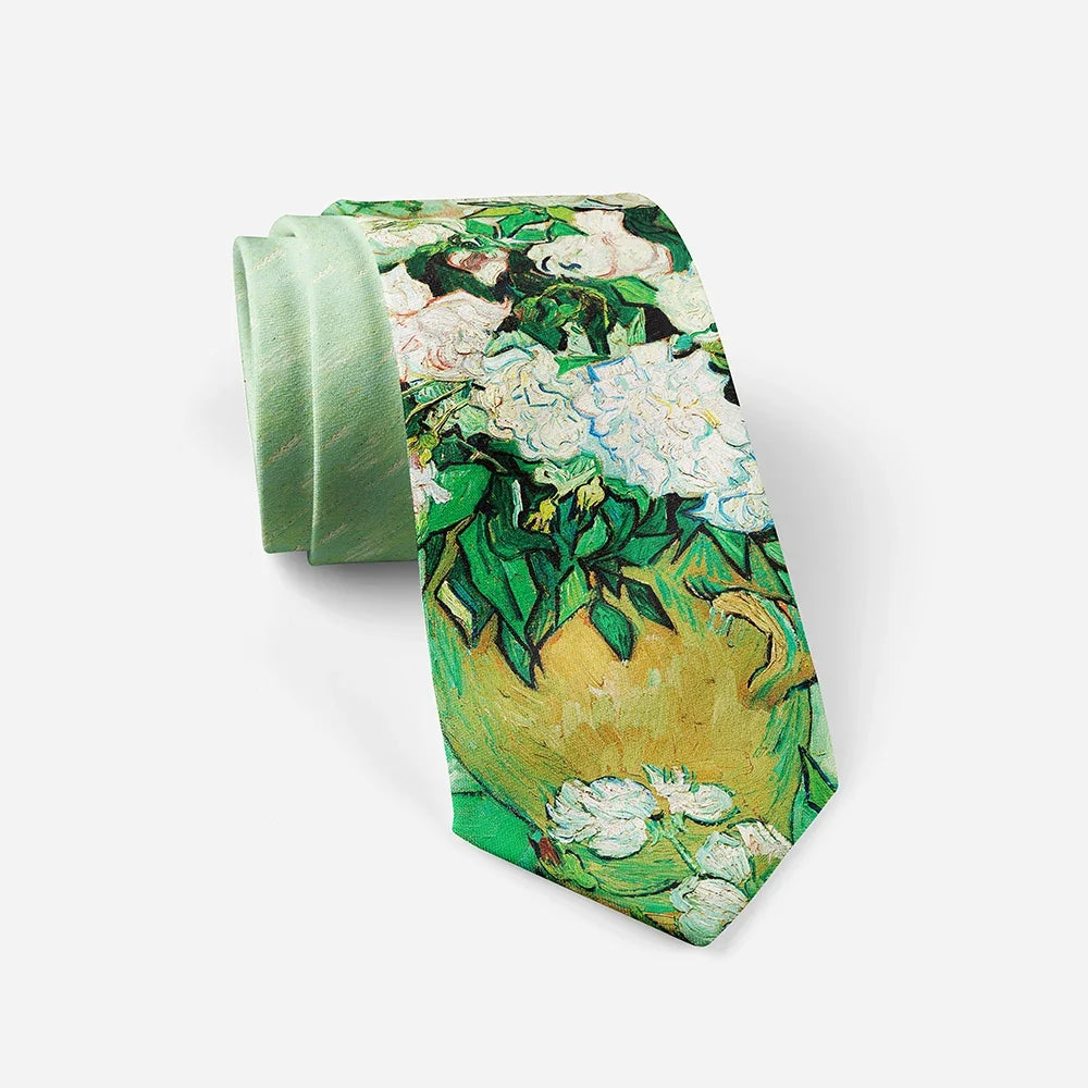 Retro Floral Oil Painting Necktie – Business & Wedding Tie Floral Print Necktie Qme