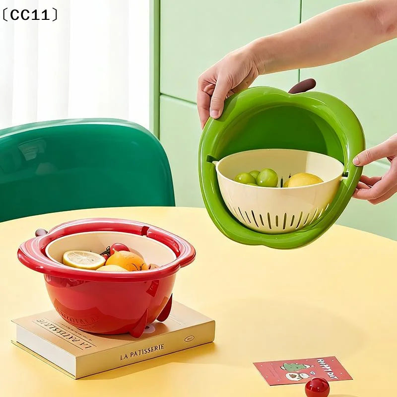 Fruit-Shaped Drain Basket & Veggie Washing Basin – Thickened Drain Basket Colander Qme
