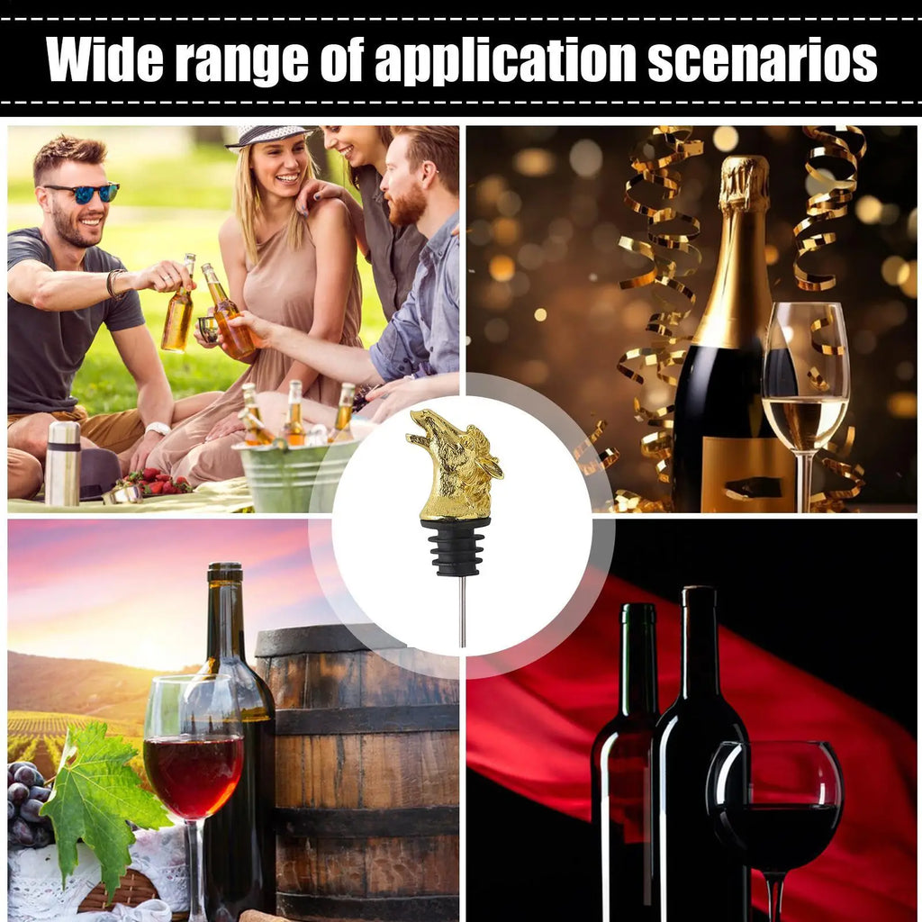 Horse Year Wine Pourer & Leakproof Bottle Stopper – Zinc Alloy Wine Pourer Stopper Qme