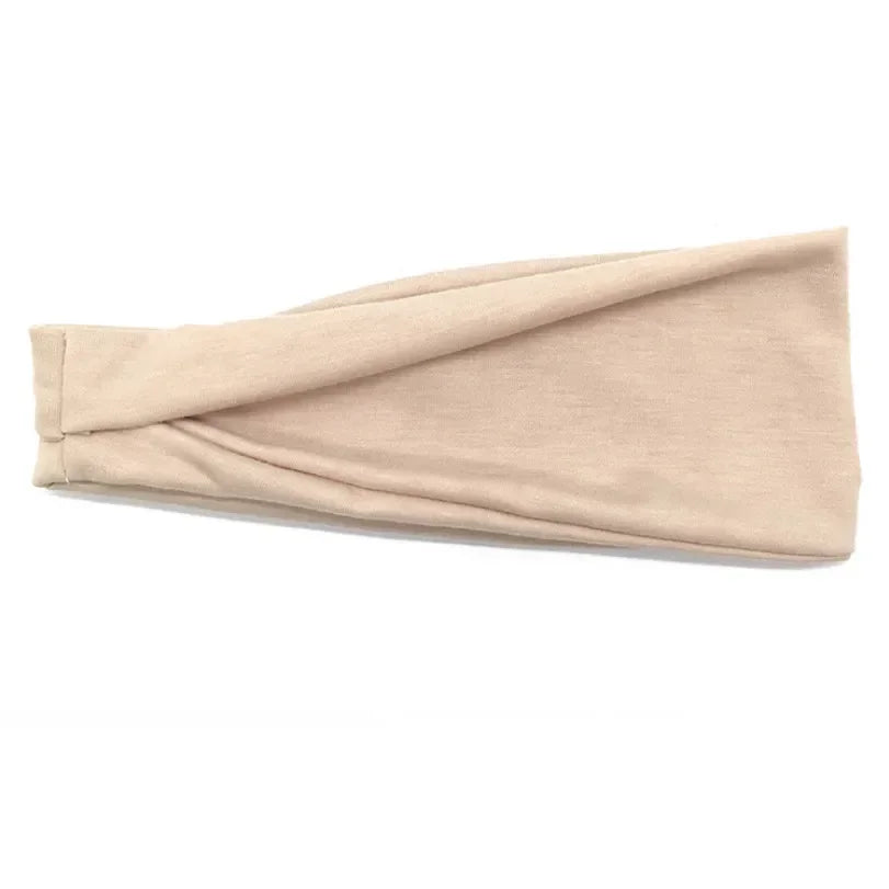 Women's Twisted Knot Cotton Wide Turban Headband – 19 Colors Turban Headband Qme Champagne 10cm-22cm