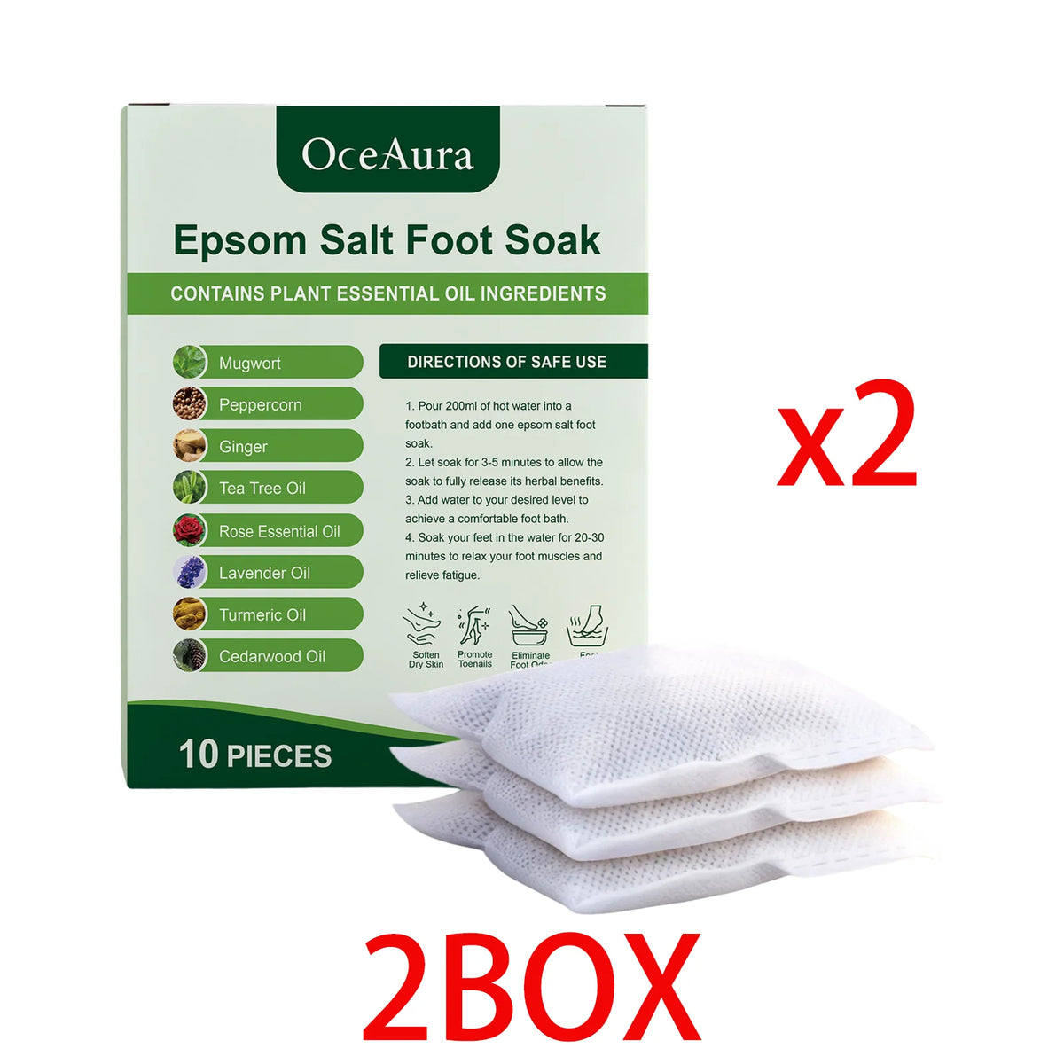 OceAura Mugwort Ginger Herbal Foot Soak Bags – 10 Pack Spa Herbal Foot Soak Qst 2 BOX