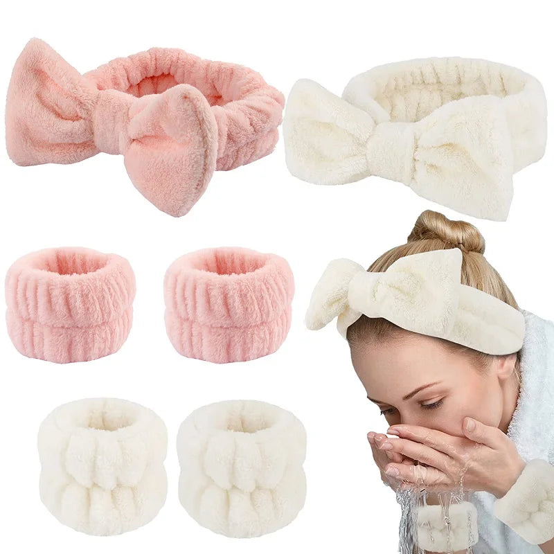 Spa Face Wash Headband & Wristband Set – Water Absorbent Spa Headband Set Qme