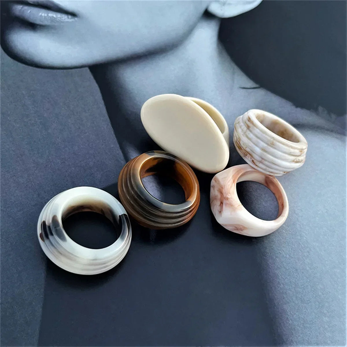 Colorful Clear Resin Oval Ring | Acrylic Water Drop Shape Fashion Ring Qme