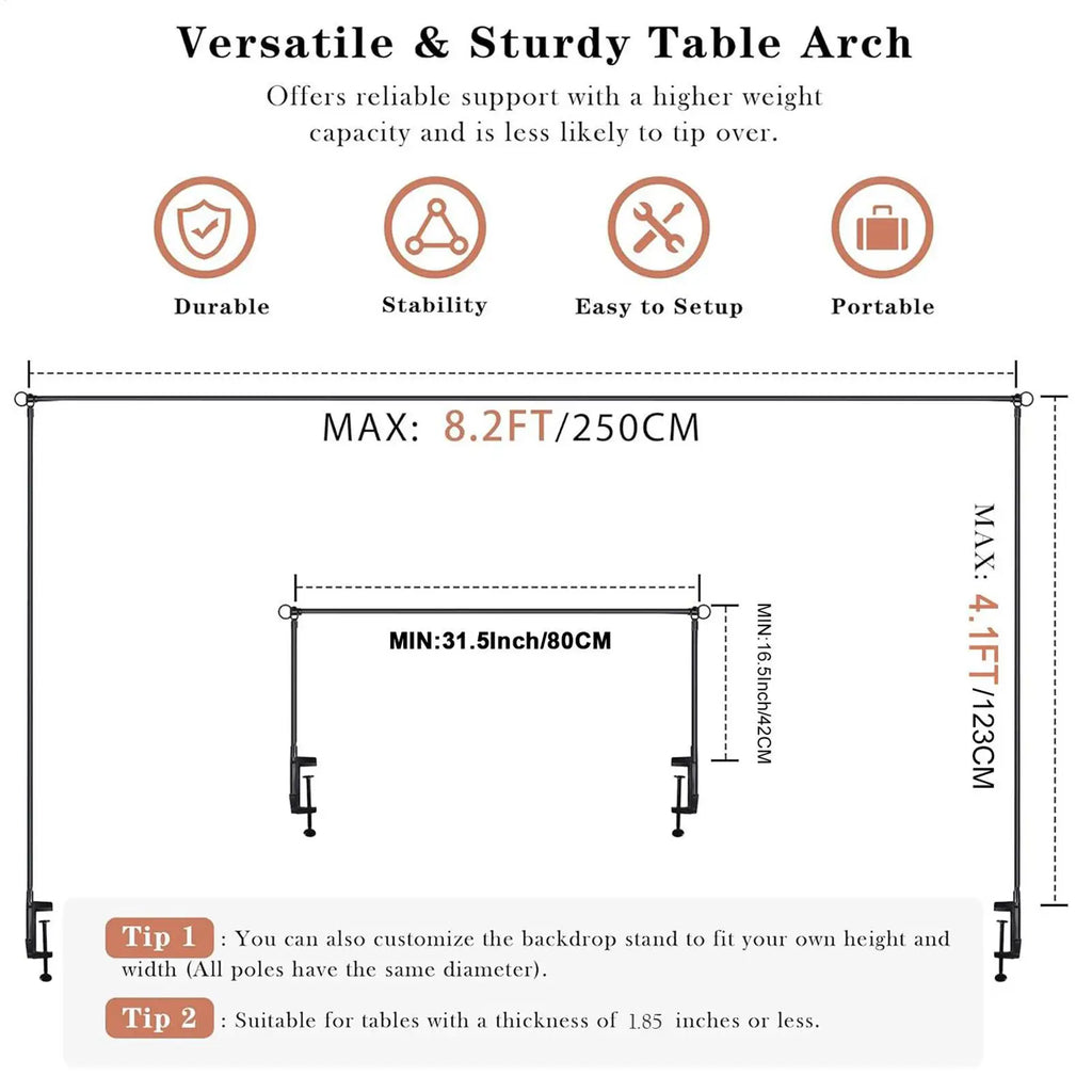 Adjustable Balloon Arch Stand with Table Clamps & Backdrop Rack Balloon Arch Stand Qme