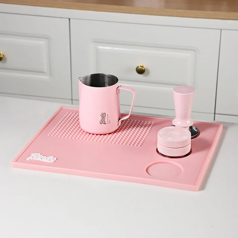Bincoo Pink 4-Piece Espresso Tamping Mat & Jug Set 51/58mm Espresso Tamping Set Qst