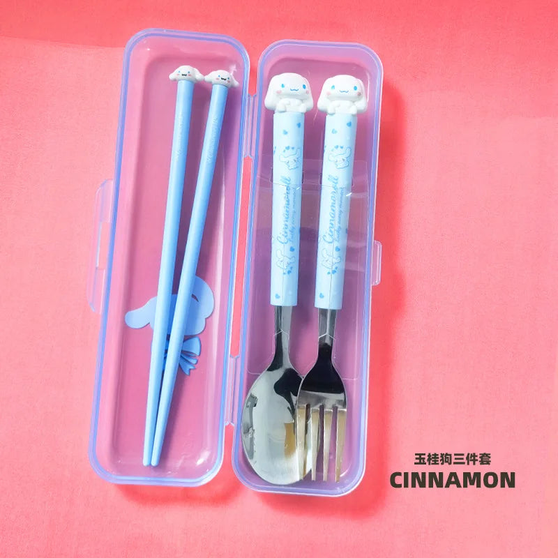Hello Kitty Kuromi Kids Portable Stainless Steel Spoon Set Kids Cutlery Set Qme 7
