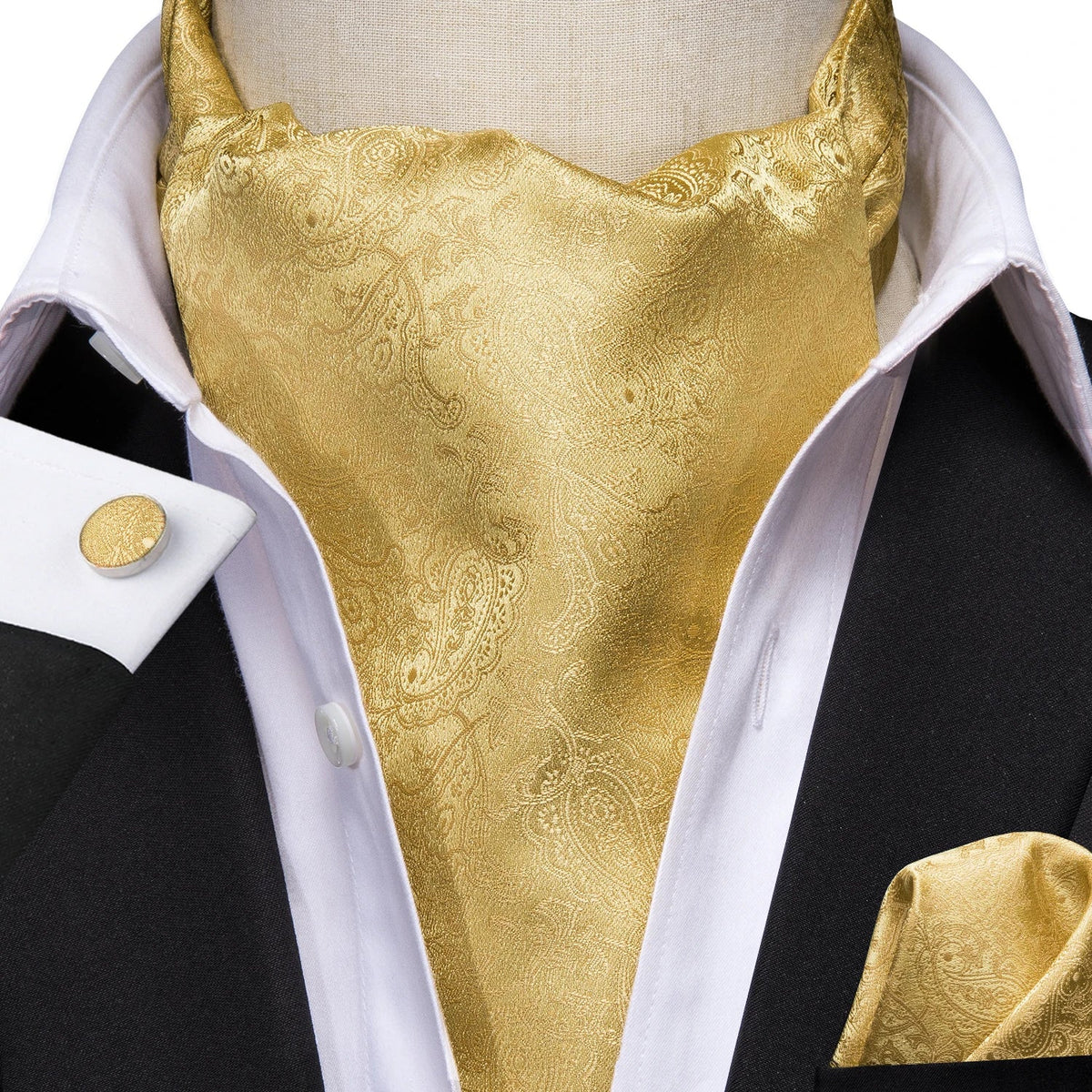 Men's Luxury Floral Ascot Cravat Set – Cufflinks & Handkerchief Ascot Cravat Set Qme LDAS1006