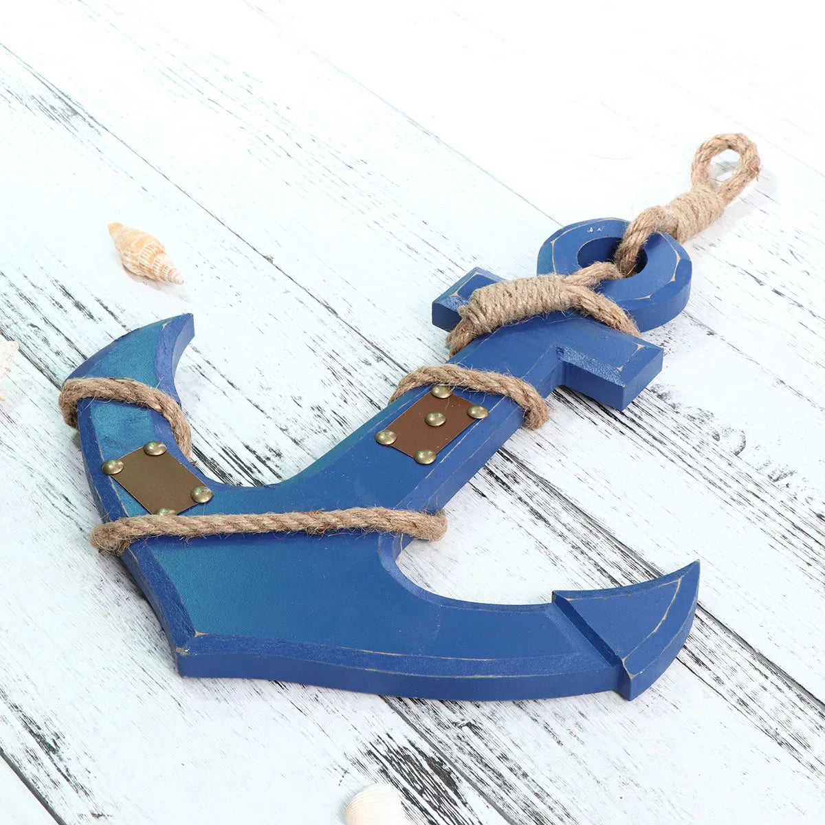 Nautical Anchor Wall Decor – Blue Distressed Wood & Rope Accent Nautical Wall Decor Qme