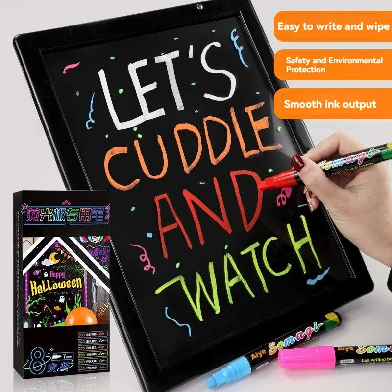 LED Erasable Fluorescent Chalk Marker Pens – 8-Pack Set Chalk Marker Pens Qme
