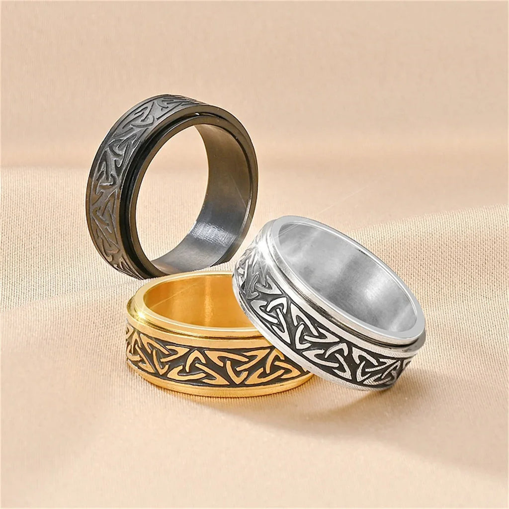 Viking Enamel Spinning Knuckle Ring – Men's Stainless Steel Spinning Statement Ring Qme