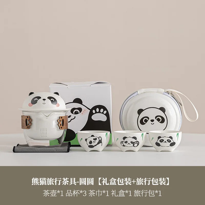 Panda Ceramic Camping Travel Tea Set | Portable Outdoor Camping Tea Set Qme Clear Seven-piece Set