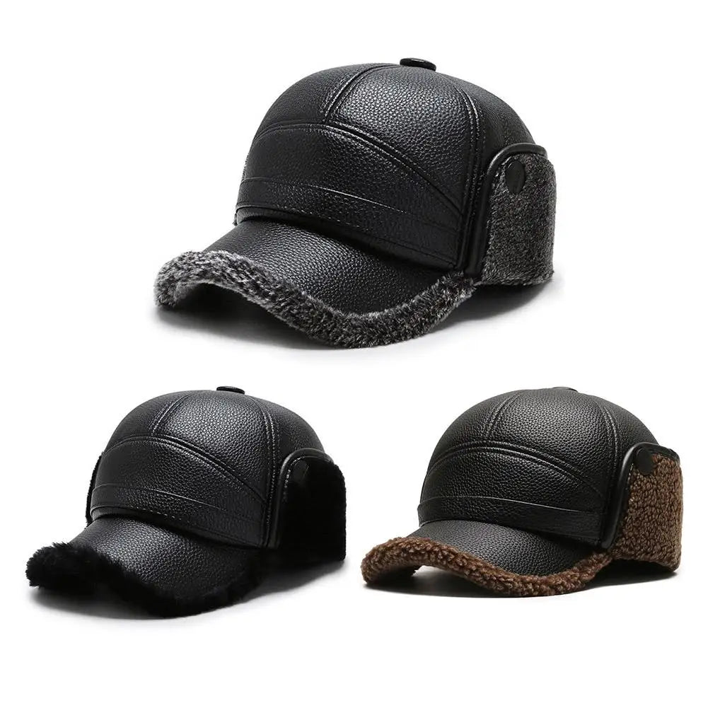 Men's PU Leather Baseball Cap – Winter Thermal Hat Winter Baseball Cap Qme