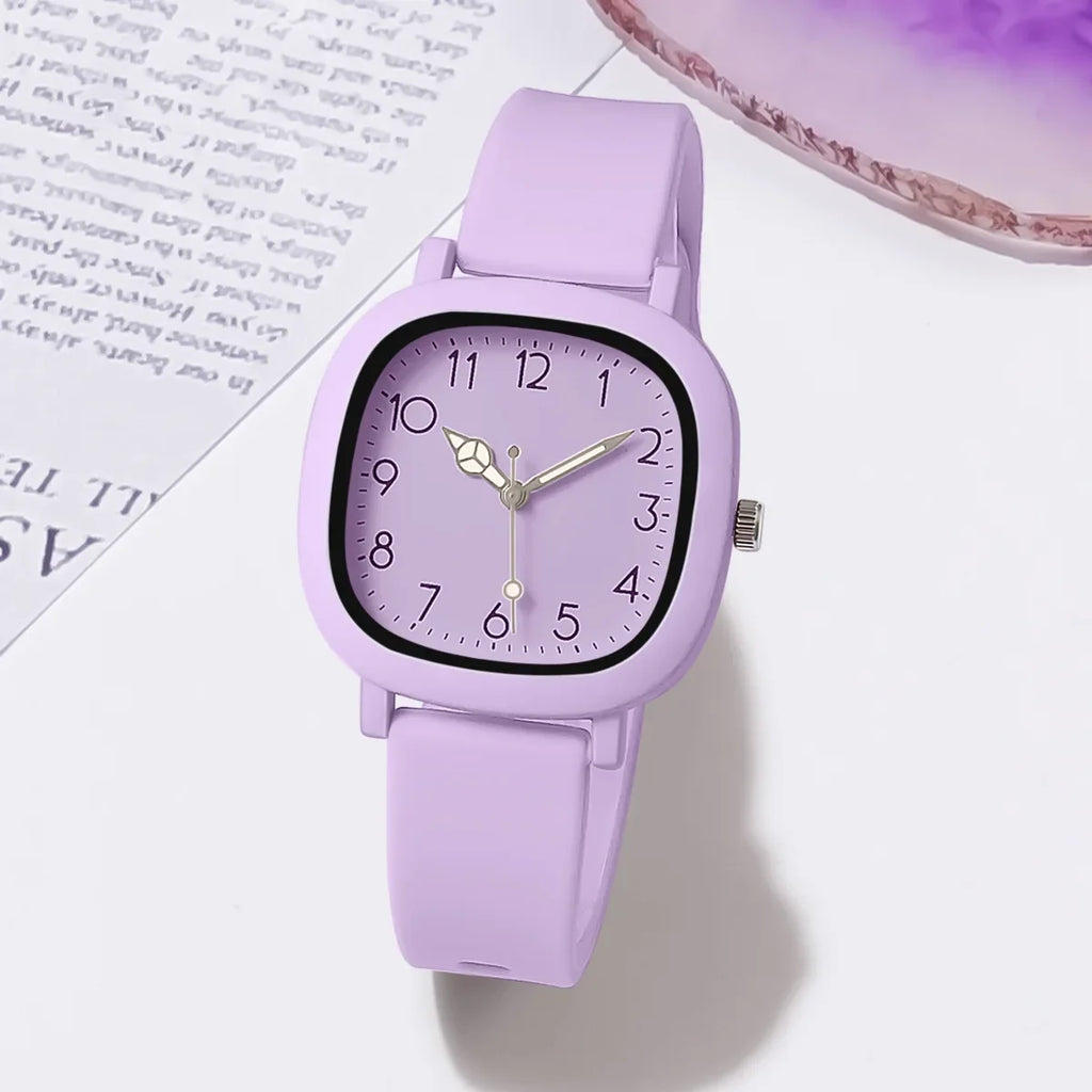Candy Colored Silicone Square Quartz Watch – Student Sports Silicone Quartz Watch Qme