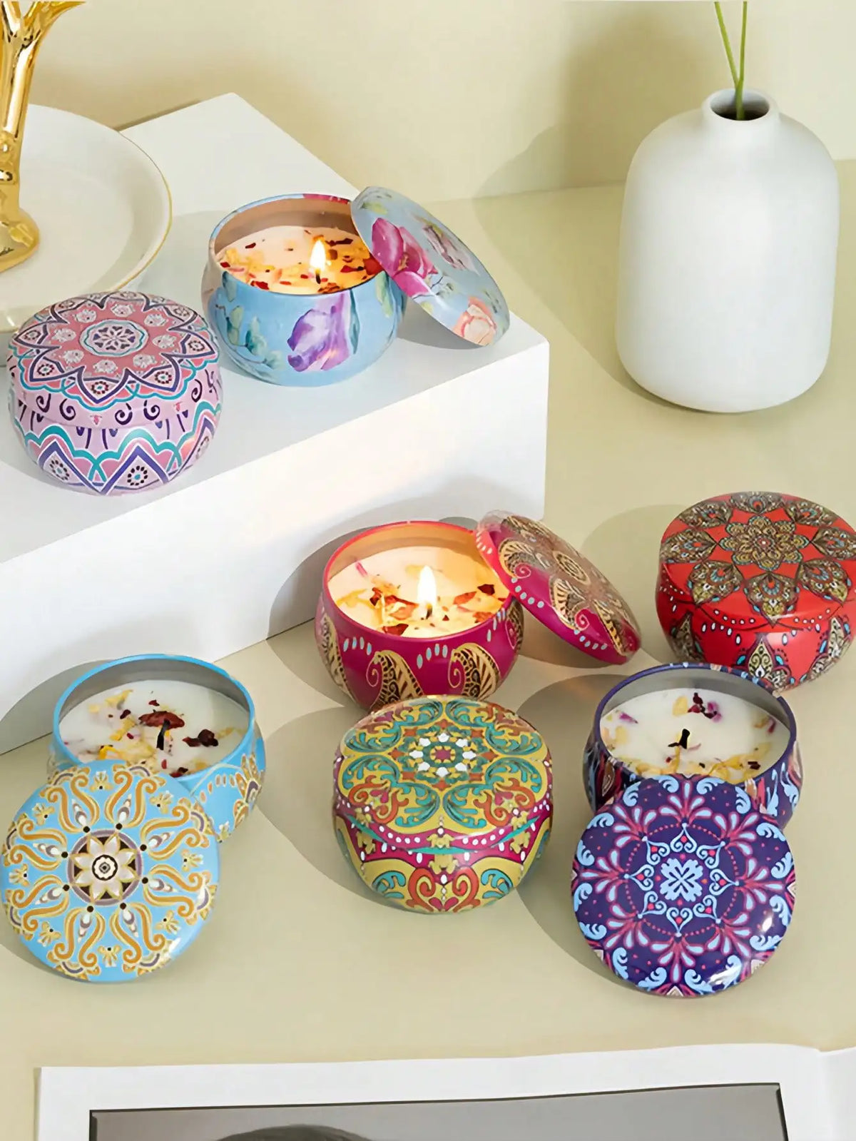 Soy Wax Aromatherapy Flower Candles Set of 4 | 25 Colors Soy Wax Candle Set Qme
