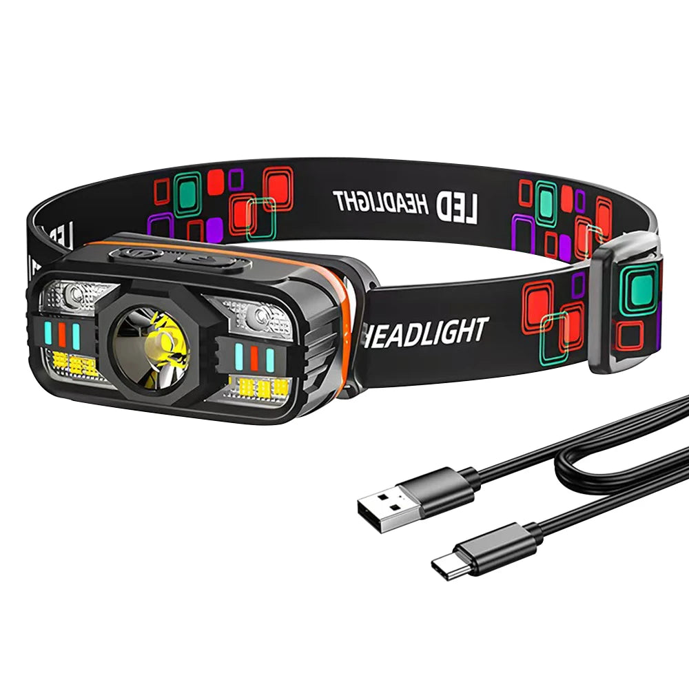 BORUiT Sensor LED Headlamp – Type-C Rechargeable, IPX4 LED Headlamp Qst balck