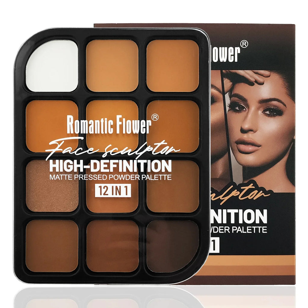 Qme 12-Color Matte Contour Palette – Deep Skin Full Coverage Contour Makeup Palette Qme 1 PC