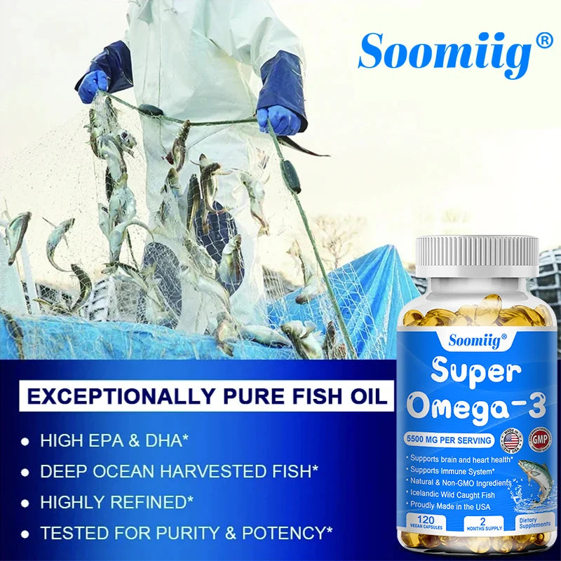 Omega 3 Fish Oil DHA & EPA Triple Strength – 120 Capsules Fish Oil Supplement Qst