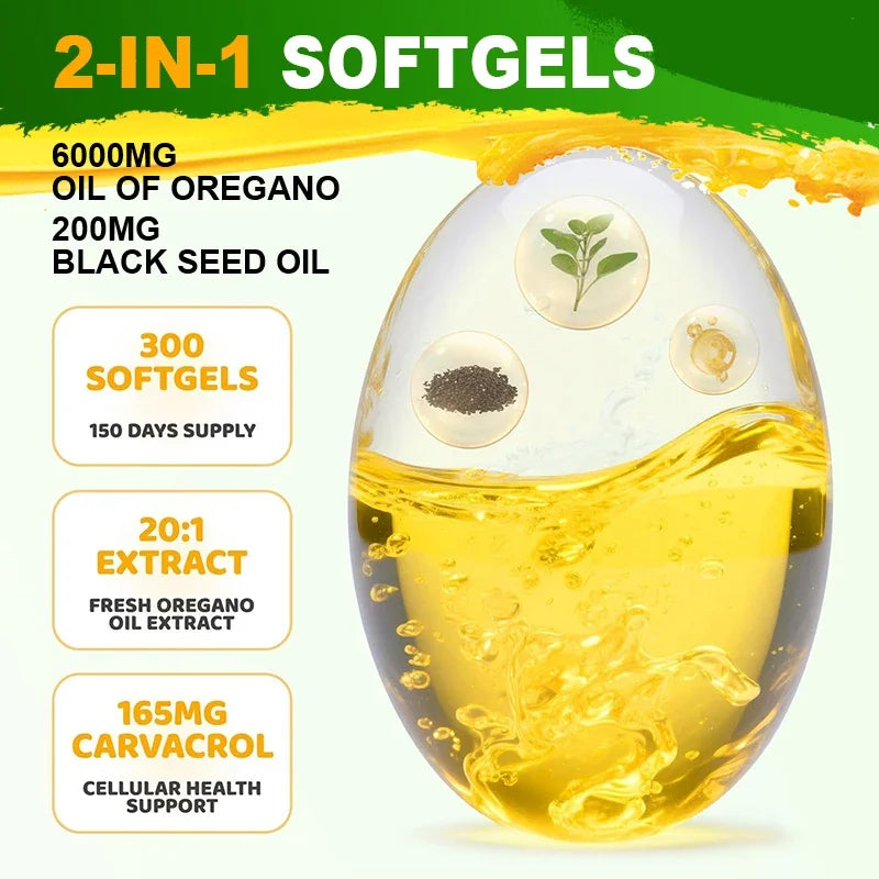 HOLUCKS Oregano Oil Softgels with Black Seed Oil – 60/120ct Herbal Softgel Supplement Qst