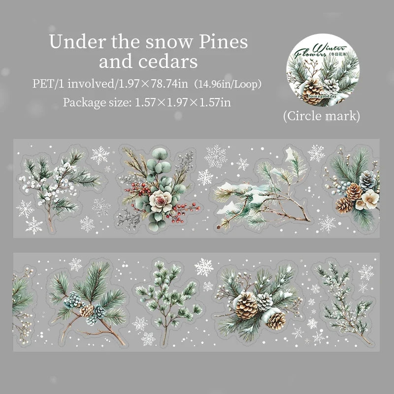 Winter Floral PET Die-Cut Tape – Journal, Diary & Scrapbook Decorative Craft Tape Qme 5